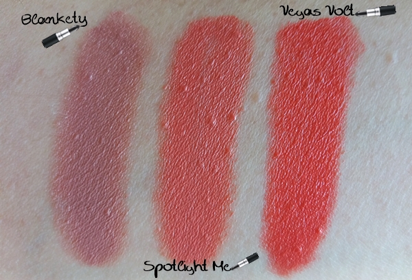 MAC κραγιόν - MAC lipstick Swatches blankety spotlight me vegas volt