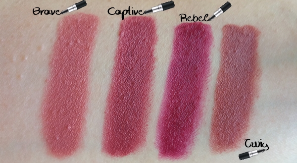 MAC κραγιόν - MAC lipstick Swatches brave captive rebel Twig